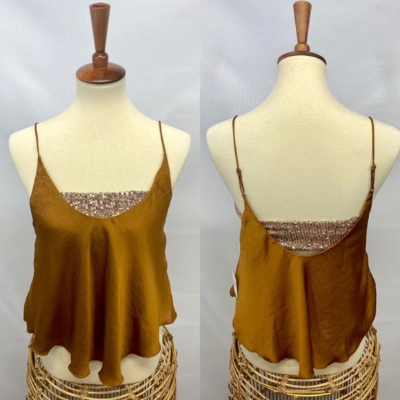 Free People Tops - Intimately Free People Turn it On Sequined layered Camisole in Amber sz sm NWT
